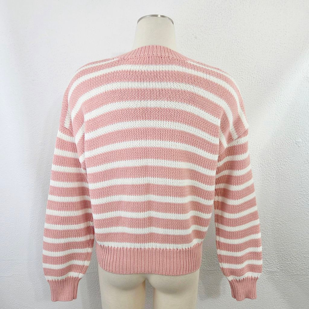 Ann Taylor Weekend pink striped cardigan sweater button down women's medium M - Picture 4 of 9